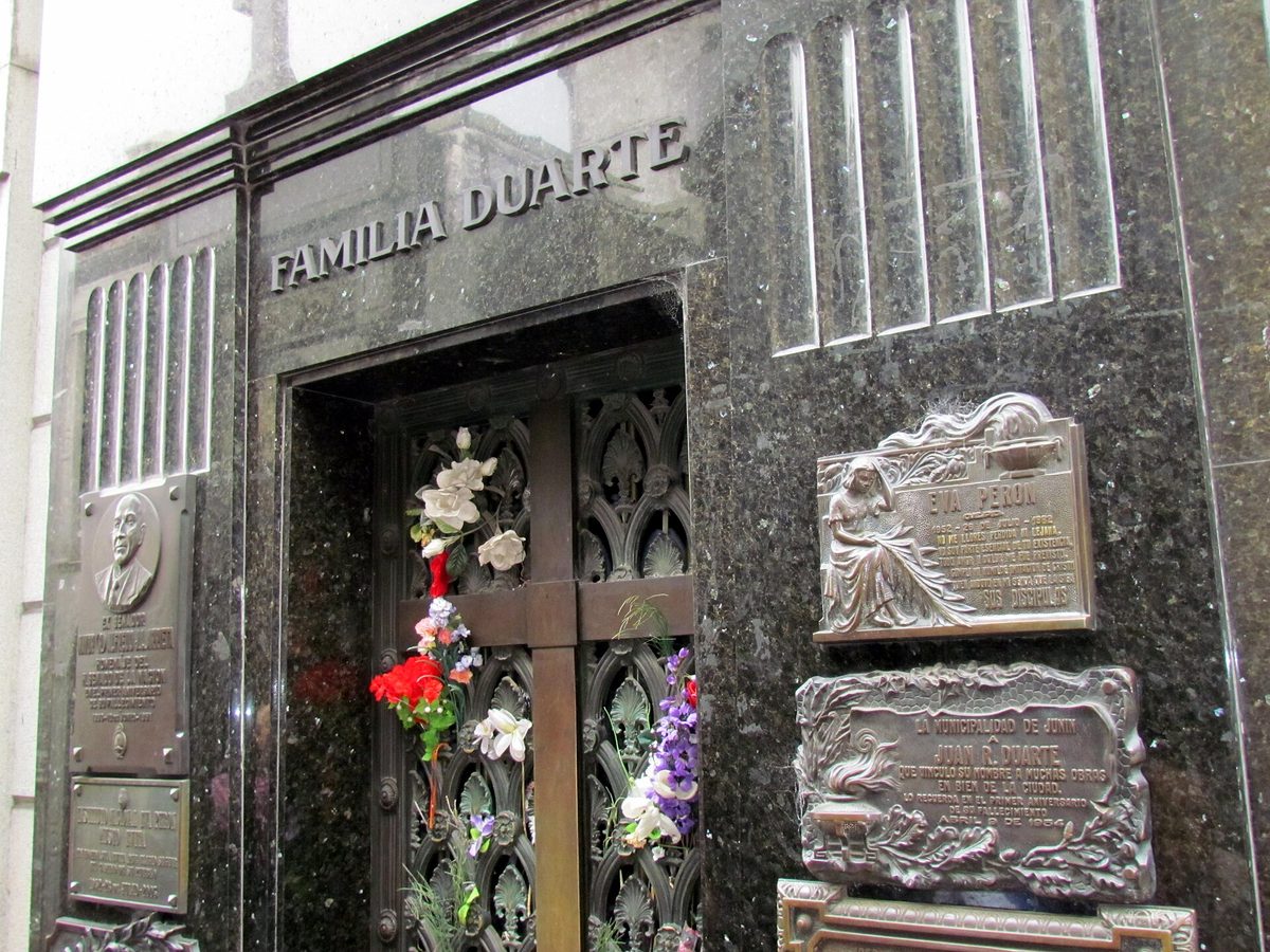 The Familia Duarte mausoleum in Recoleta Cemetery, Buenos Aires, where Eva Peron is buried
