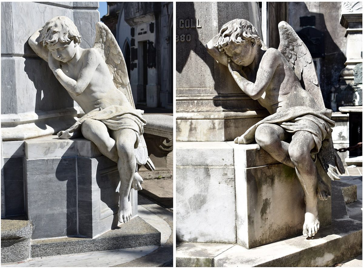 Angel sculptures on mausoleums in Recoleta Cemetery, Buenos Aires