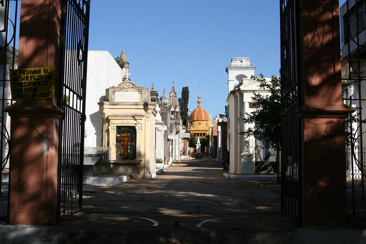 Marble mausoleums lining the avenues of Recoleta Cemetery in Buenos Aires