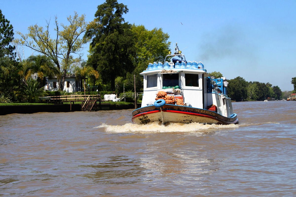 A working boat on the channels of the Tigre Delta, a popular day trip from Buenos Aires