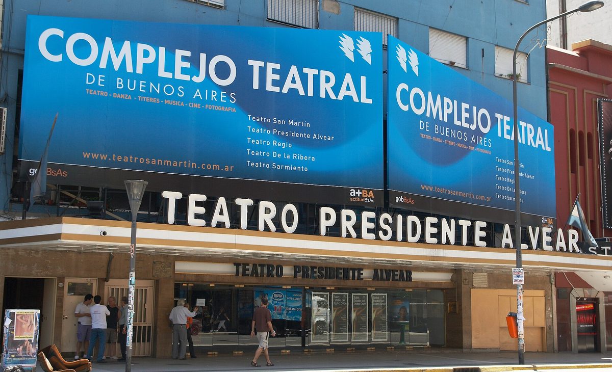 The theatre-and-bookshop lights of Avenida Corrientes in downtown Buenos Aires