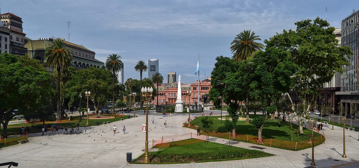 Tourists on Plaza de Mayo in central Buenos Aires