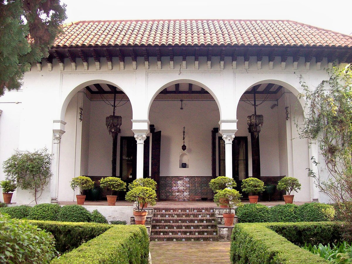 The Andalusian-style garden and tiled loggia of the Museo de Arte Espanol Enrique Larreta in Belgrano, Buenos Aires