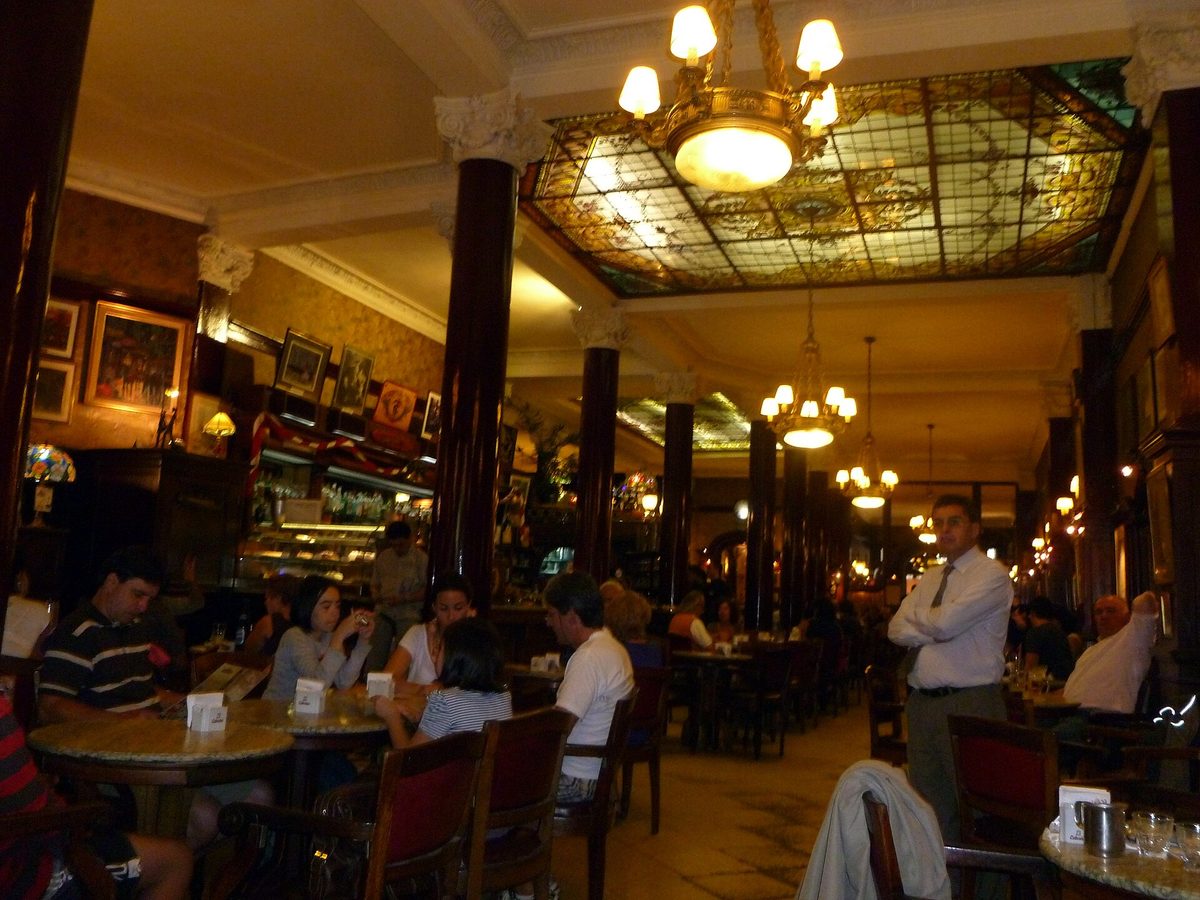 The historic interior of Cafe Tortoni, a cosy cafe notable ideal for a cool winter afternoon in Buenos Aires