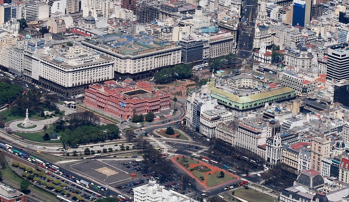 Plaza de Mayo and the pink Casa Rosada from above, a must-see stop on any Buenos Aires itinerary first time visitors plan