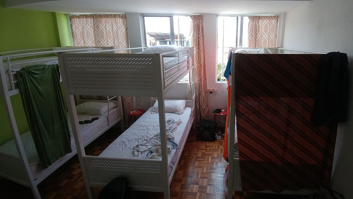 Bunk beds in a budget hostel dormitory, typical of hostels in Buenos Aires