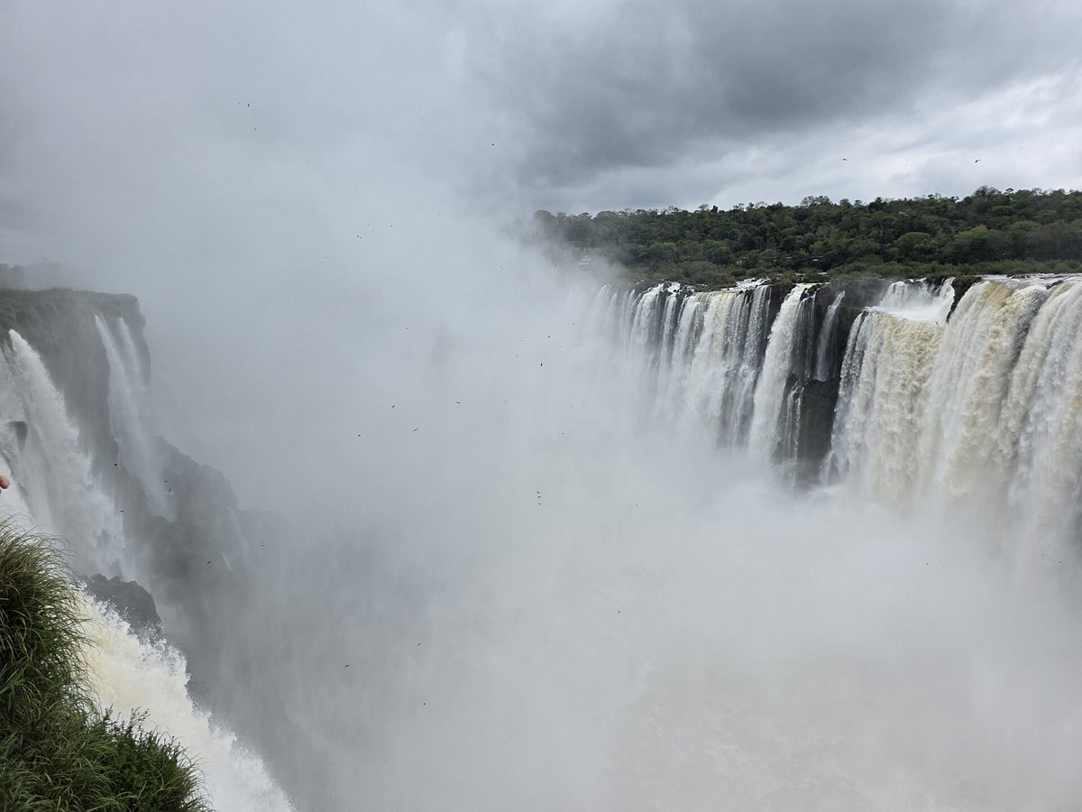 Close-up of the Iguazu Falls gorge shrouded in mist, seen from the Argentine side of Iguazu National Park