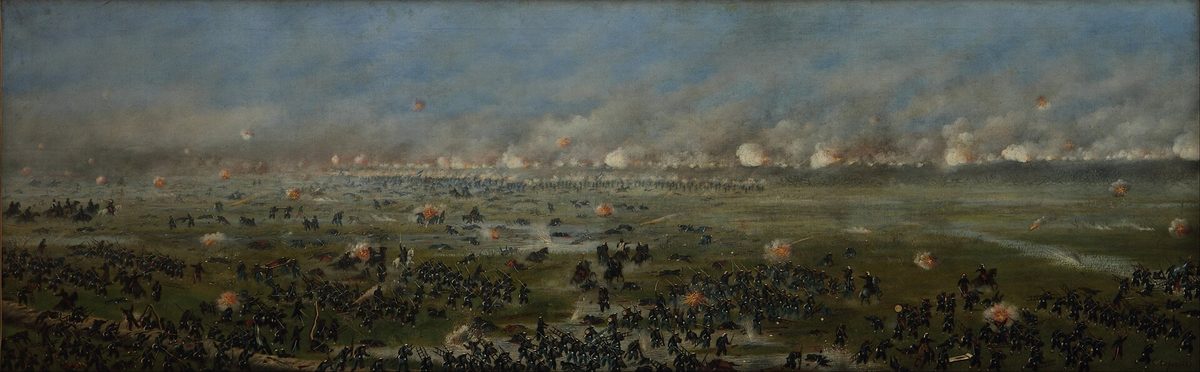 A panoramic battle scene by Candido Lopez shown in the Argentine galleries of the national fine arts museum Buenos Aires