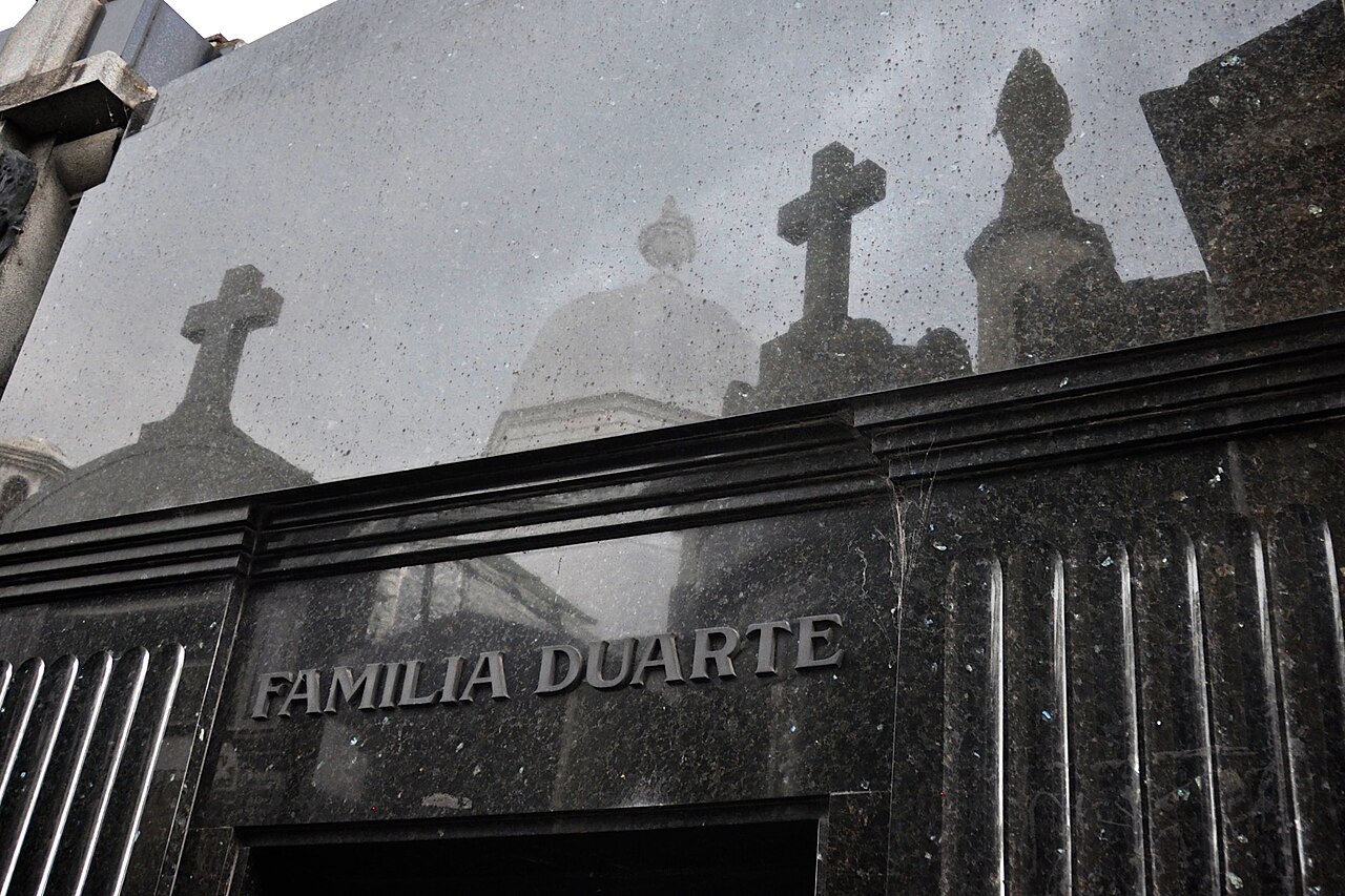 Polished granite mausoleum facade in Recoleta Cemetery, Buenos Aires
