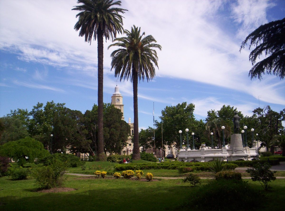 The leafy main plaza and parish tower in the historic gaucho town of San Antonio de Areco