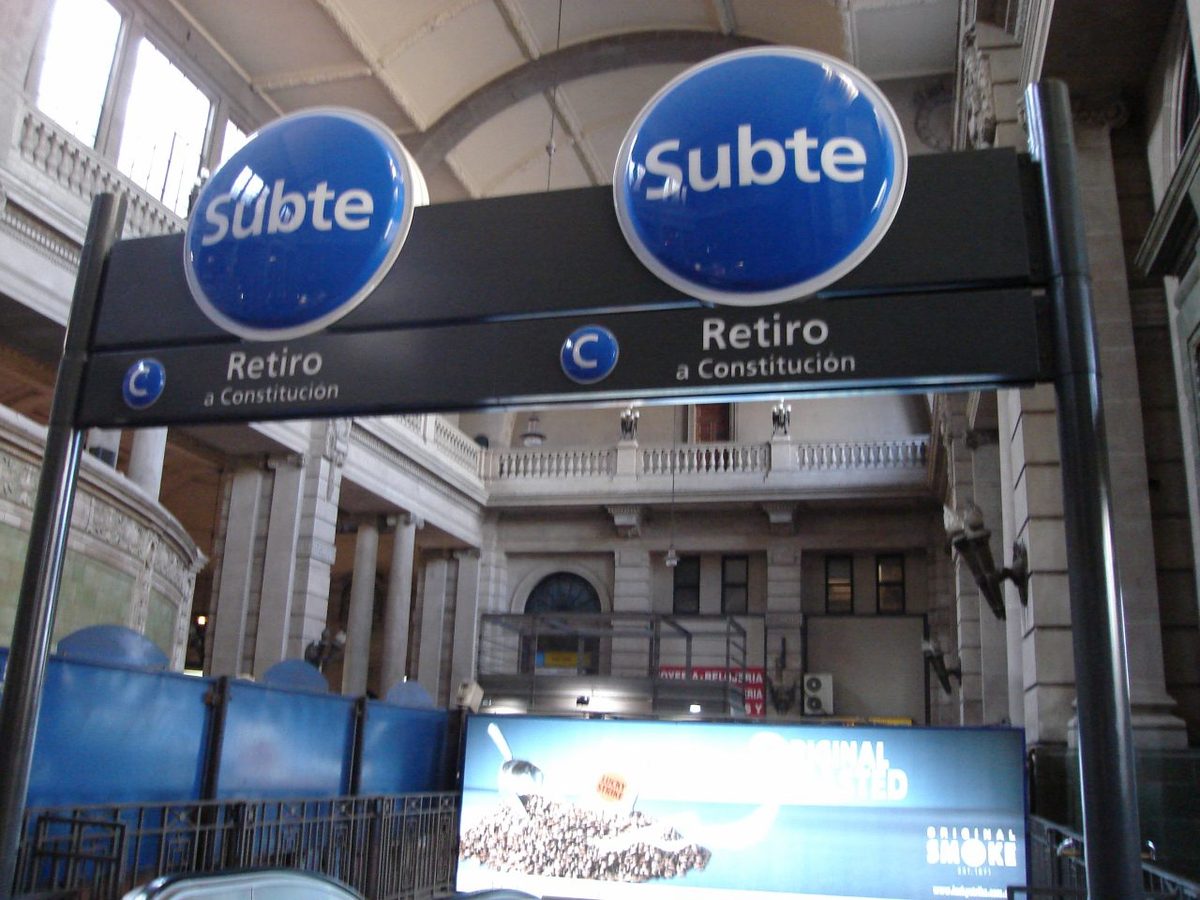 Subte signage for Line C at Retiro in Buenos Aires, a network you ride using a SUBE card